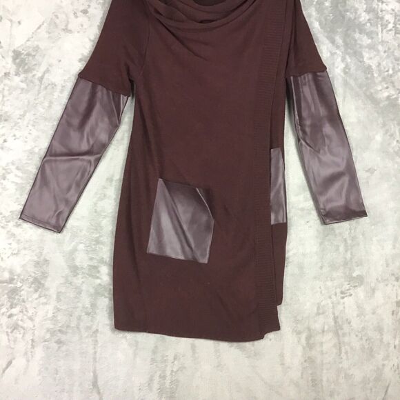 Blank NYC Women’s Size S Maroon Faux Leather Panel Drape Cardigan Sweater - Picture 7 of 14